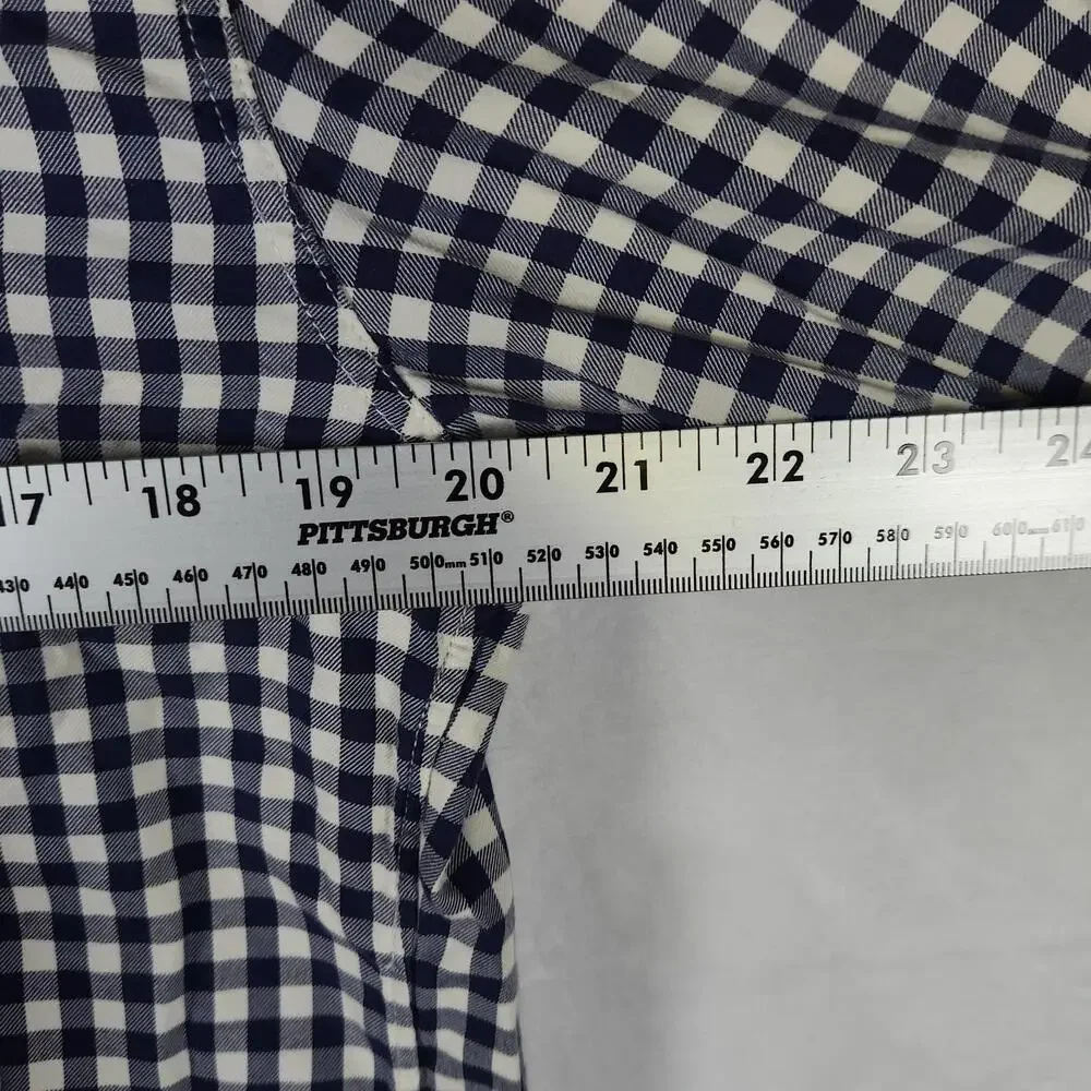 J.Crew M Navy White Gingham Button Down Shirt Vtg Style‎ 100% Cotton Tailored